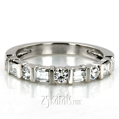 Round and Baguette Cut Bar Set Diamond Wedding Band (0.76 ct. t.w) 