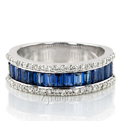 Sapphire Baguette and Brilliant Round Diamond Anniversary Band