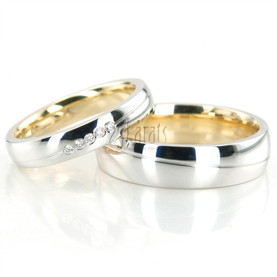 Modern Two Tone Wedding Band Set