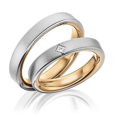 Kite Set Princess Cut Diamond Color Duo Two Tone Wedding Band Set