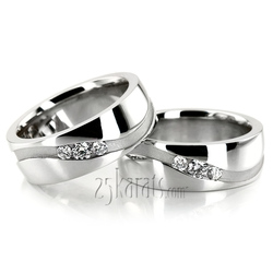 Curved Groove Diamond Wedding Band Set