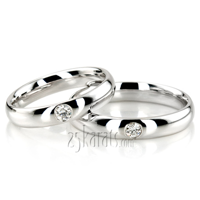 High Polished Solitaire Diamond Wedding Band Set