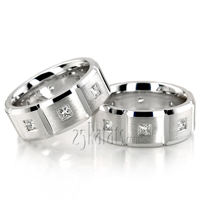 Rectangular Cut Diamond Wedding Band Set