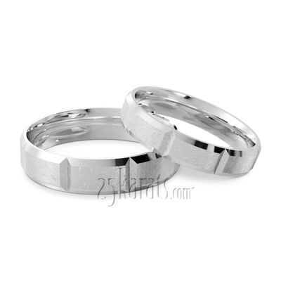 Beveled Edge Lightweight Wedding Band Set