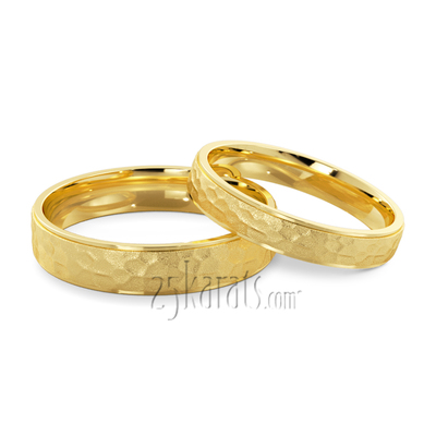 Hammered Basic Design Lightweight Wedding Band Set