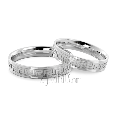 Greek Key Fancy Designer Lightweight Wedding Band Set